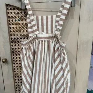 Rylee + Cru Rust Retro Stripe Pinafore Dress in size 6-7 years